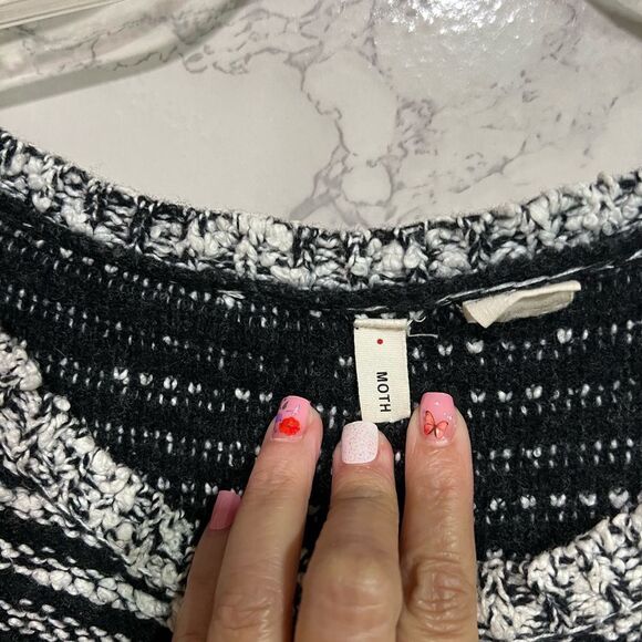 Moth Anthropologie Tunic Sweater Sz S Black White Marled Lace Detail Wool Blend - Picture 4 of 9